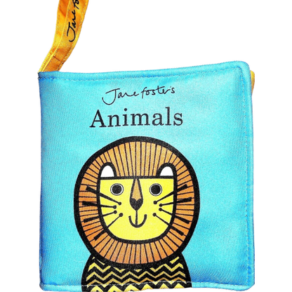 Children's book cover with a lion illustration and 'Jane Foster's Animals' text on a blue background