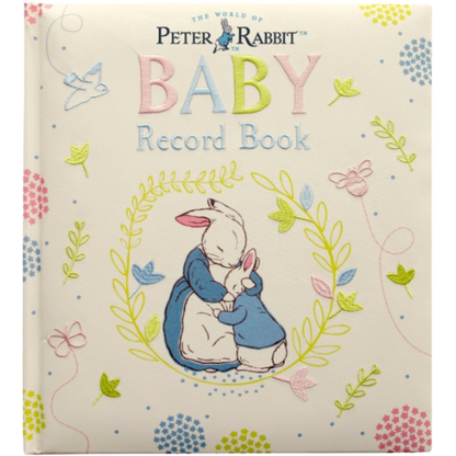 Baby record book with Peter Rabbit design on a white background