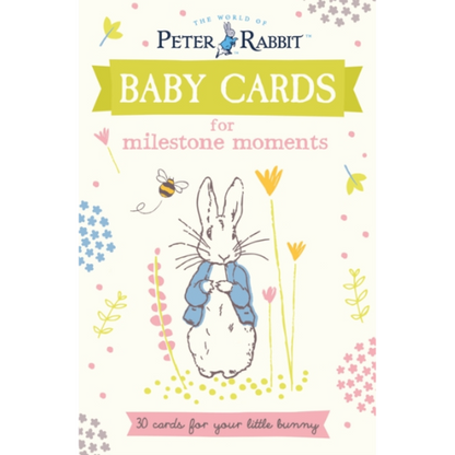 Baby cards for milestone moments with Peter Rabbit illustration on a white background