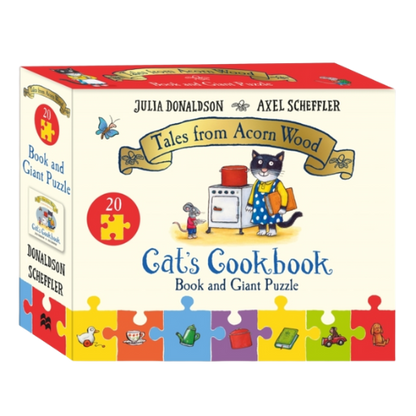 Box for 'Tales from Acorn Wood: Cat's Cookbook' book and giant puzzle by Julia Donaldson and Axel Scheffler.