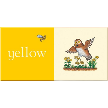 Color swatch with yellow on the left and an owl illustration on the right, labeled 'yellow'.