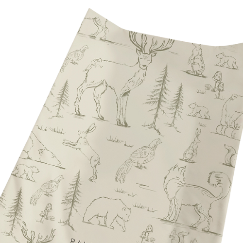 Fabric with forest animal pattern on a white background