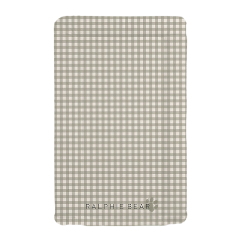 Checkered blanket with 'Ralphie Bear' branding on a white background