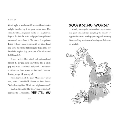Book page with text and illustration of a character holding a child above their head, labeled 'Squirming Worm'.