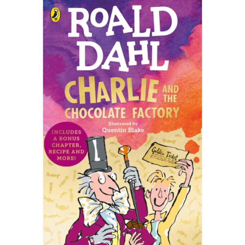 Book cover of 'Charlie and the Chocolate Factory' by Roald Dahl with colorful design and illustrations.