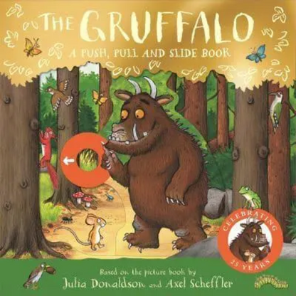 Cover of 'The Gruffalo' book with a push, pull, and slide mechanism.