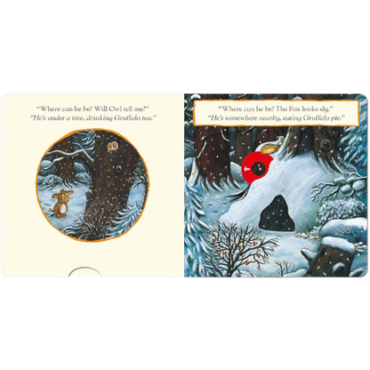Illustrated book page with snowy scene and characters from 'Where the Wild Things Are'.