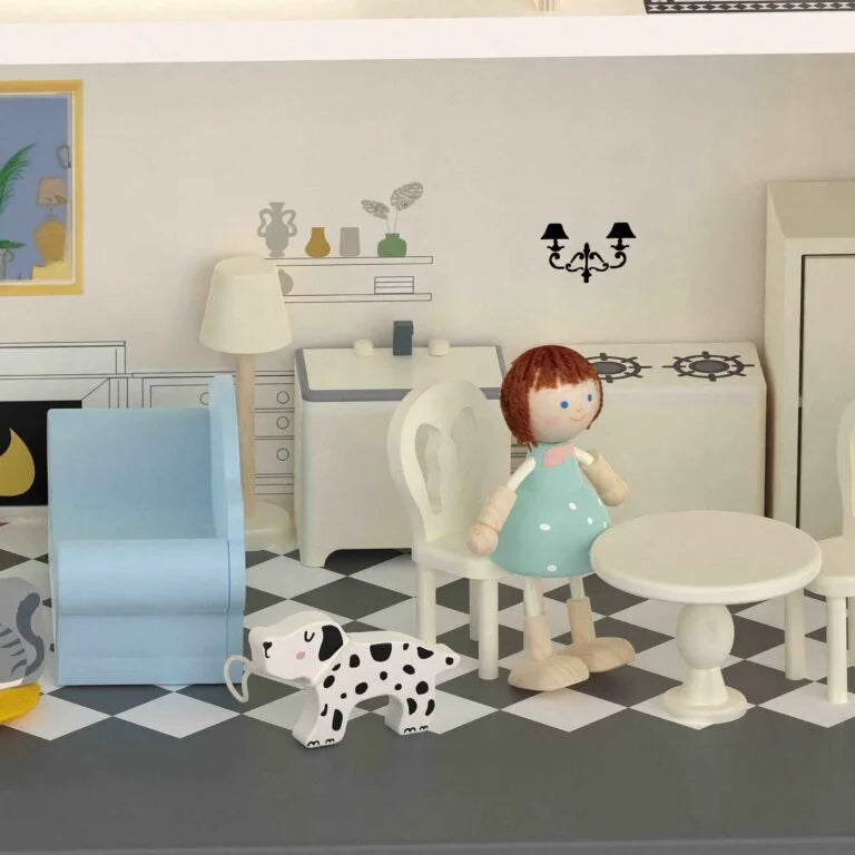 Children's room with toys and furniture on a checkered floor