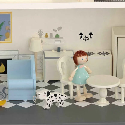 Children's room with toys and furniture on a checkered floor