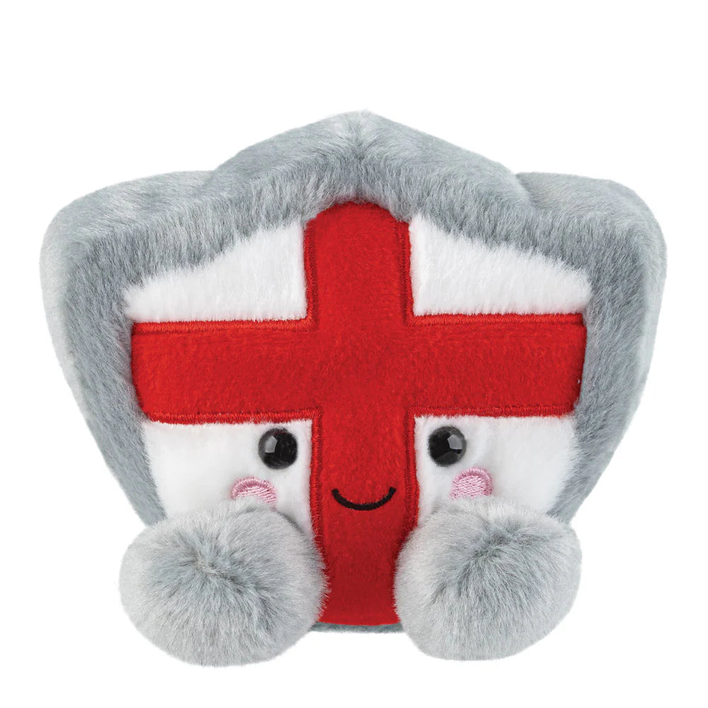 Plush toy with a red cross design on a white background