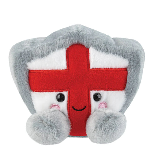 Plush toy with a red cross design on a white background