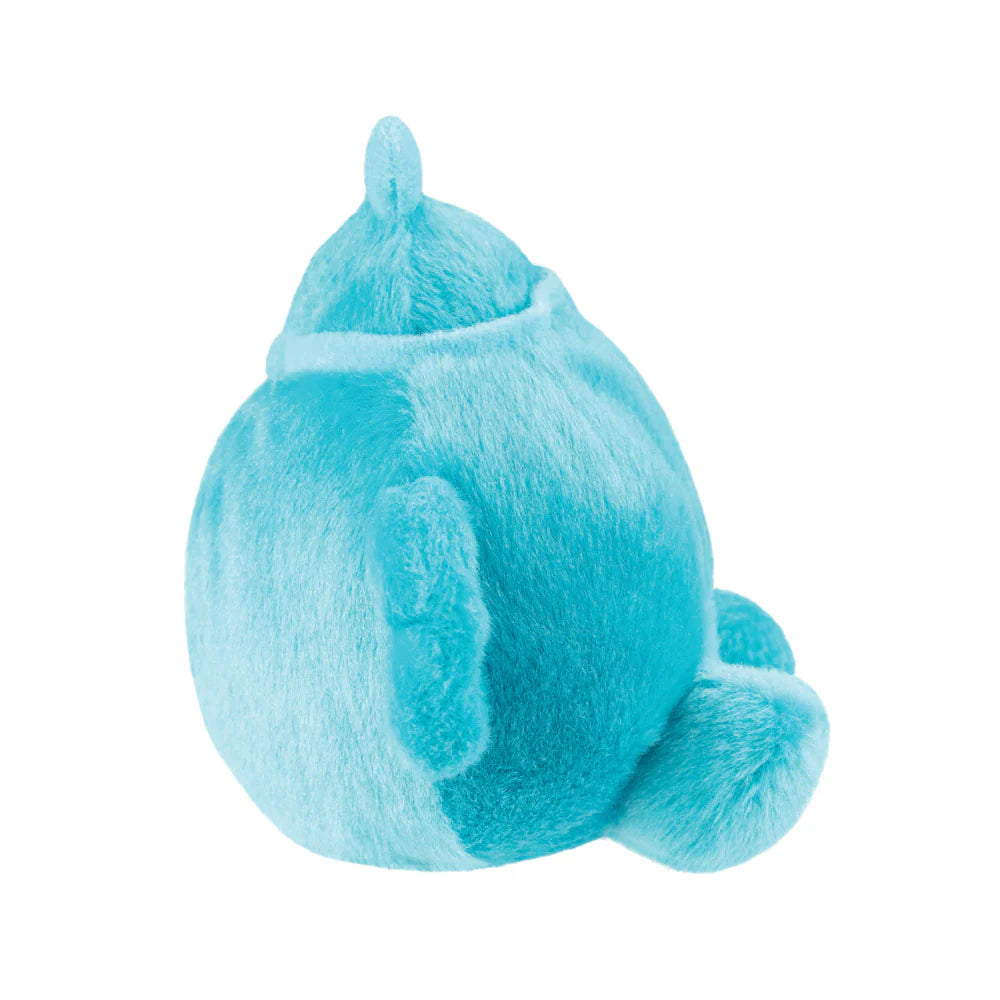 Light blue plush toy on a white background