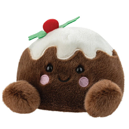 Plush toy resembling a Christmas pudding with a cherry on top