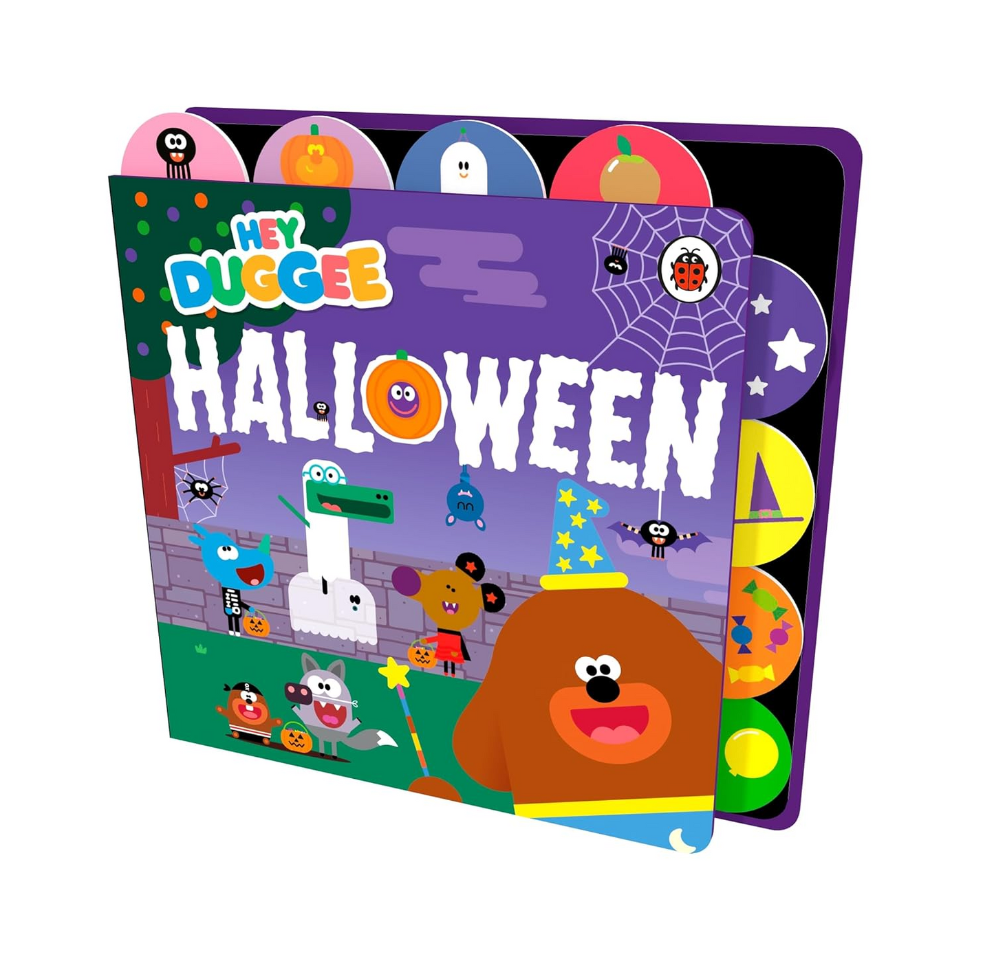 Halloween-themed book cover with cartoon characters and colorful design