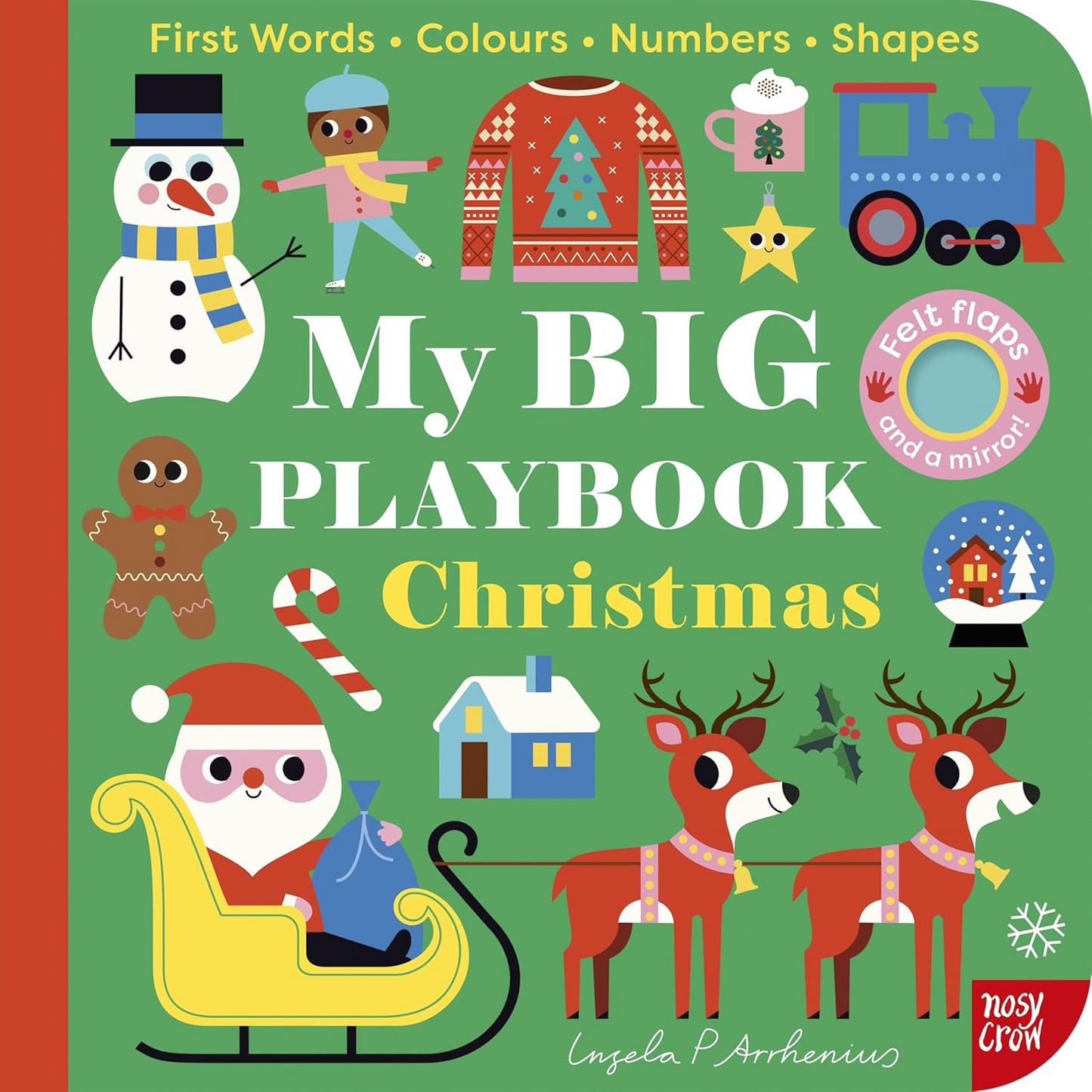 Children's book cover titled 'My BIG Playbook Christmas' with festive illustrations on a green background.