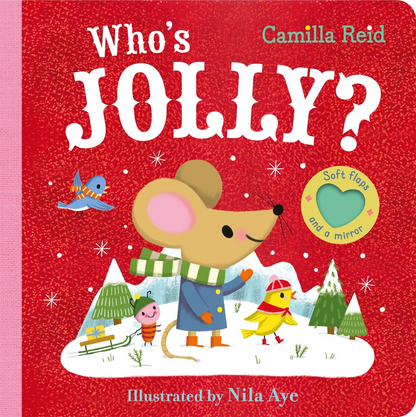 Book cover of 'Who's Jolly?' with a mouse character on a red background