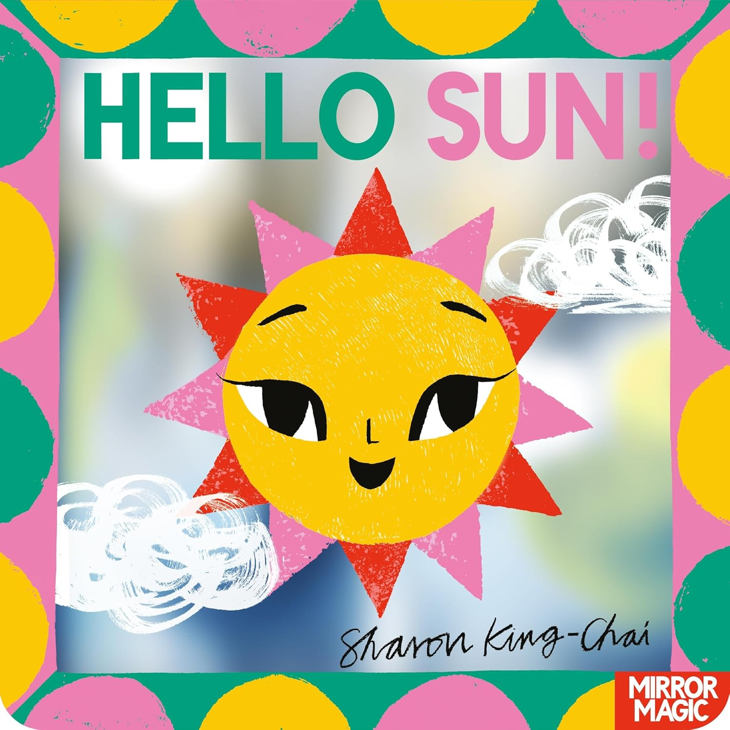 Book cover of 'Hello Sun!' with a colorful sun illustration and vibrant border.