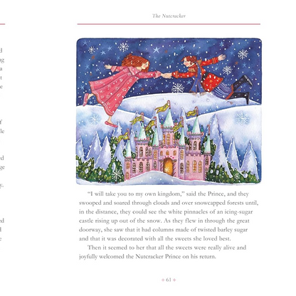 Illustrated book page with a fairy tale scene and character illustration.