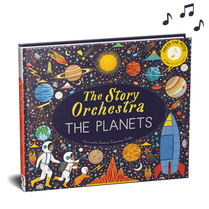 Children's book titled 'The Story Orchestra The Planets' with space-themed illustrations on a white background.