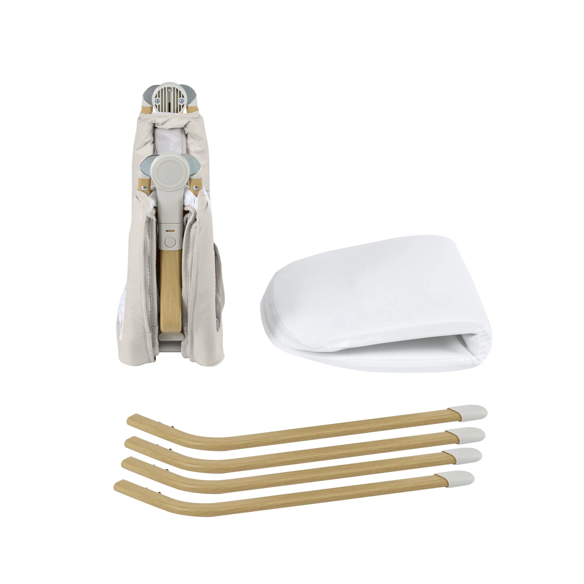 Folded crib, mattress and legs