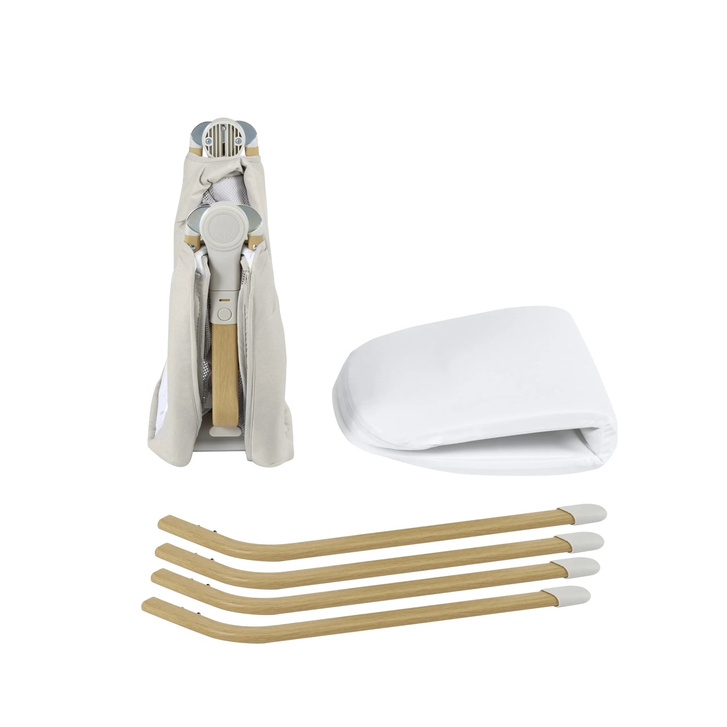 Folded crib, mattress and legs