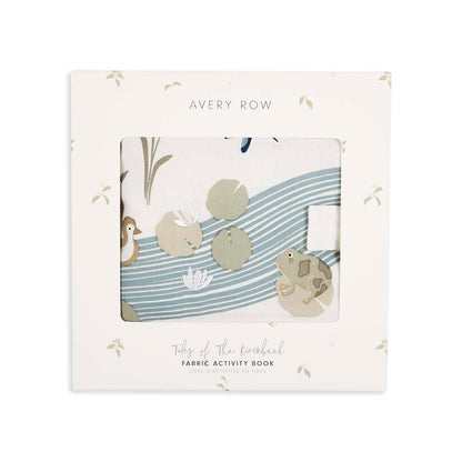 Fabric activity book packaging with 'Avery Row' branding on a white background