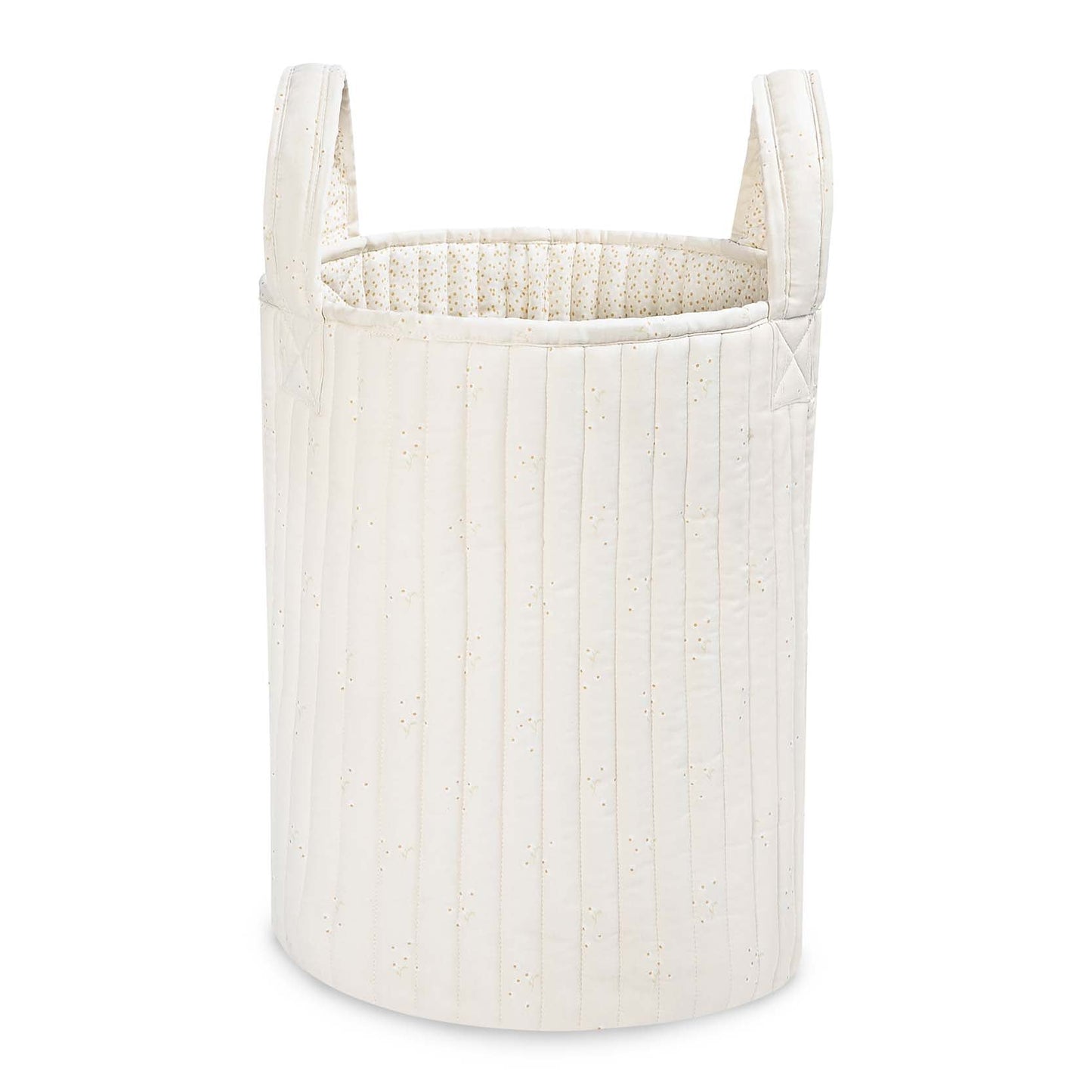 White woven laundry basket on a white background