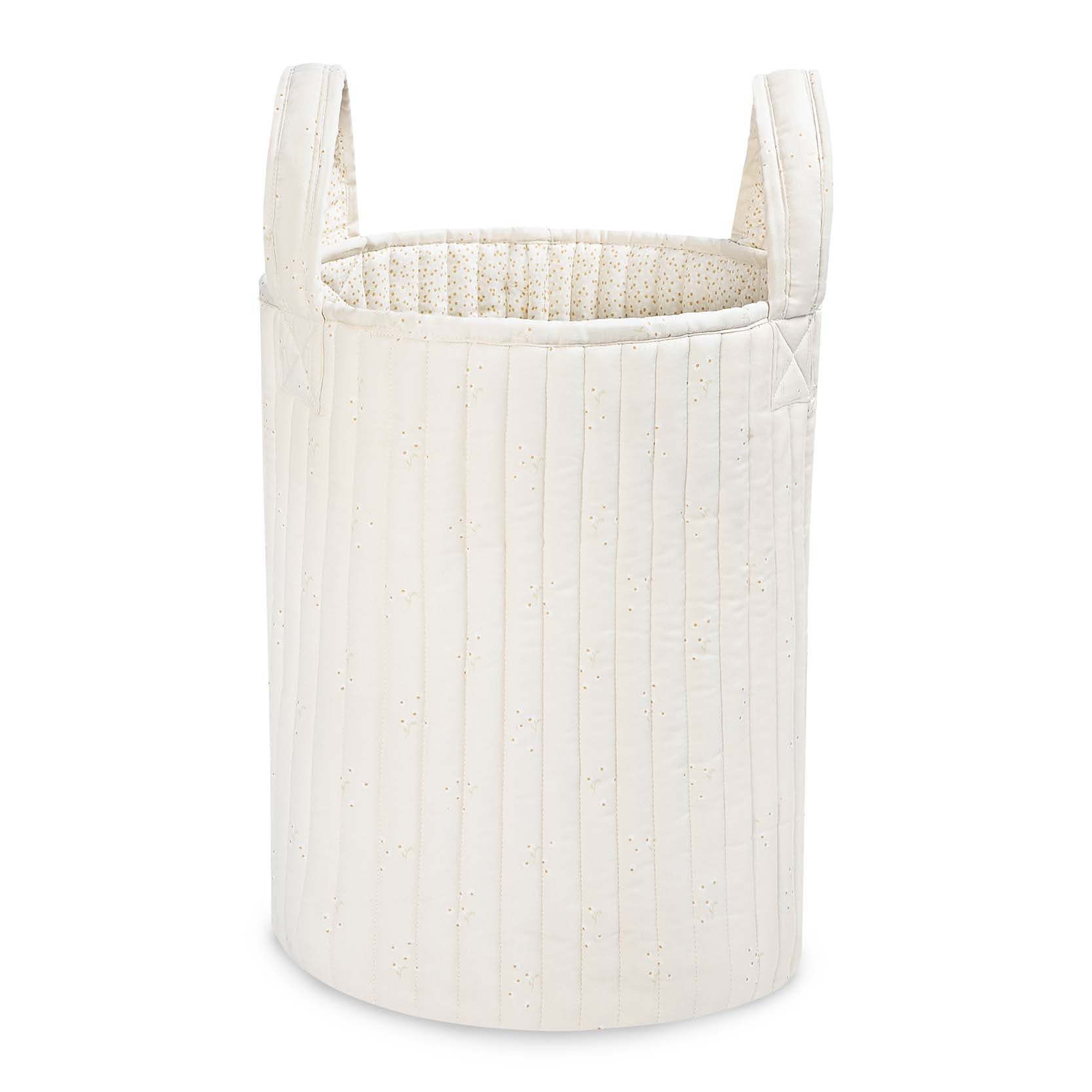 White woven laundry basket on a white background