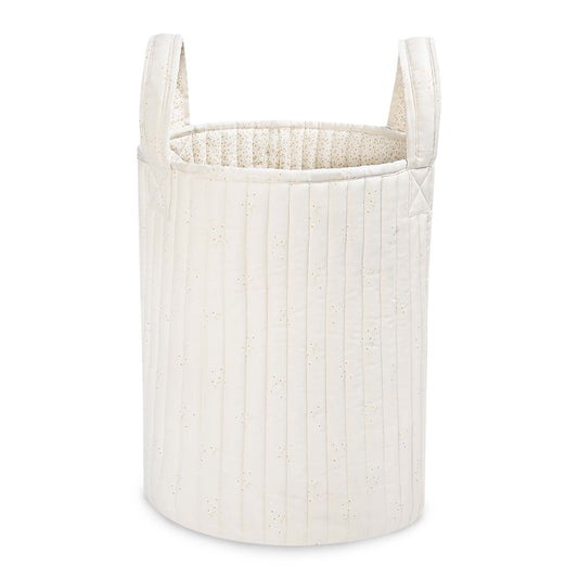 White woven laundry basket on a white background