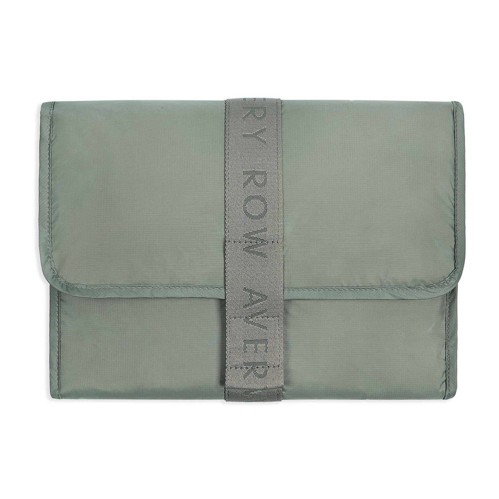 Green pouch with a strap displaying 'Rory Rowaver' on a white background