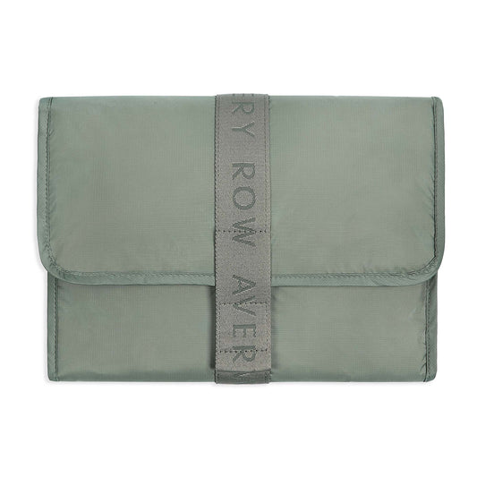 Green pouch with a strap displaying 'Rory Rowaver' on a white background