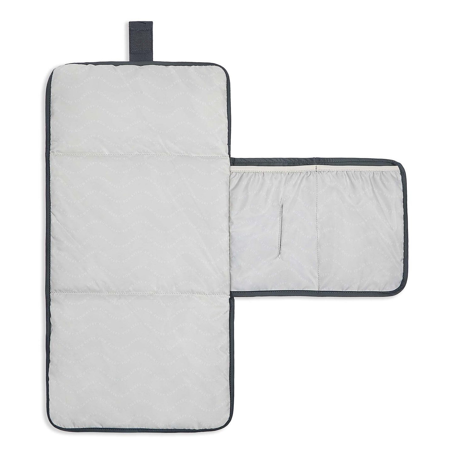 Gray quilted mat with a black border on a white background
