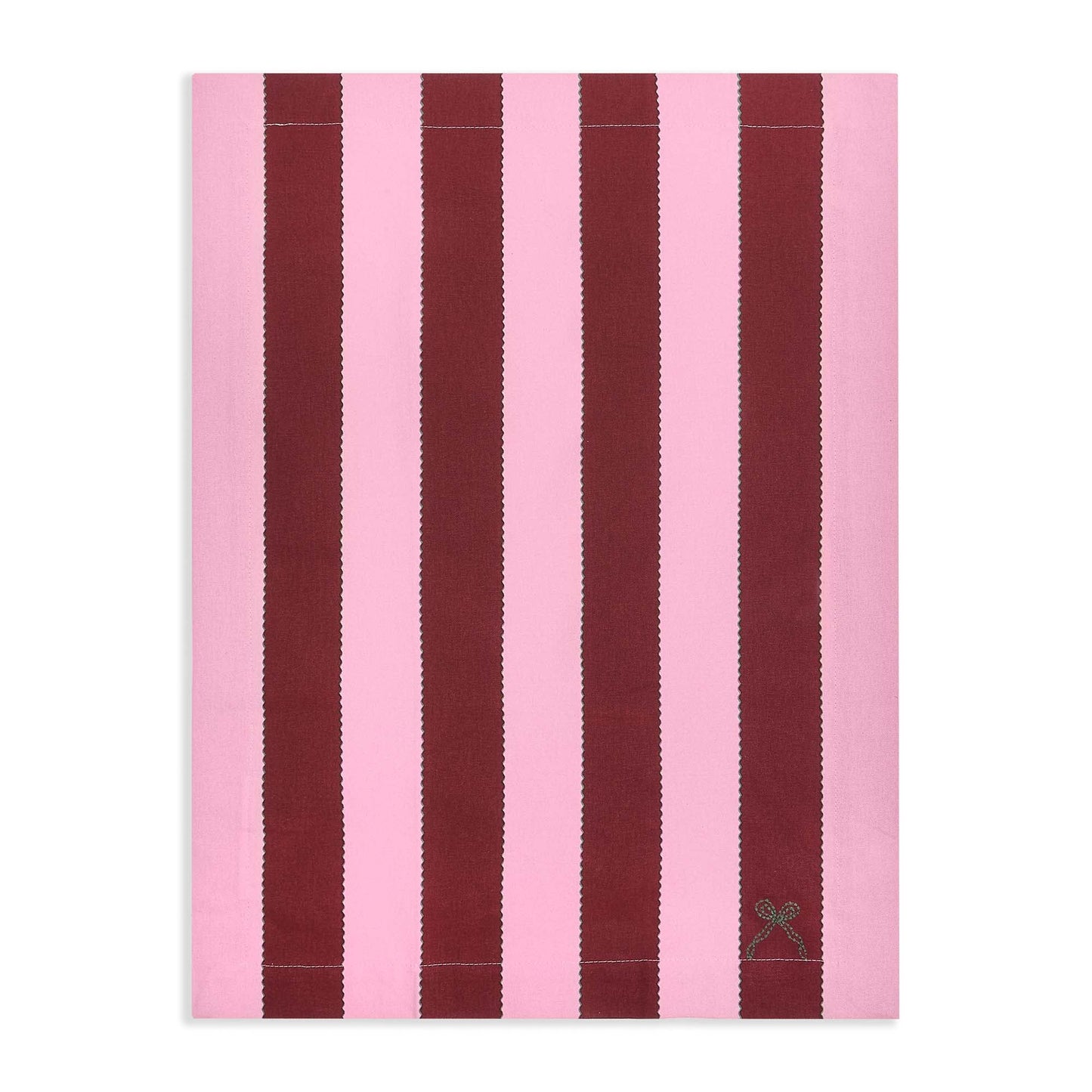 Striped fabric with pink and brown vertical stripes on a white background