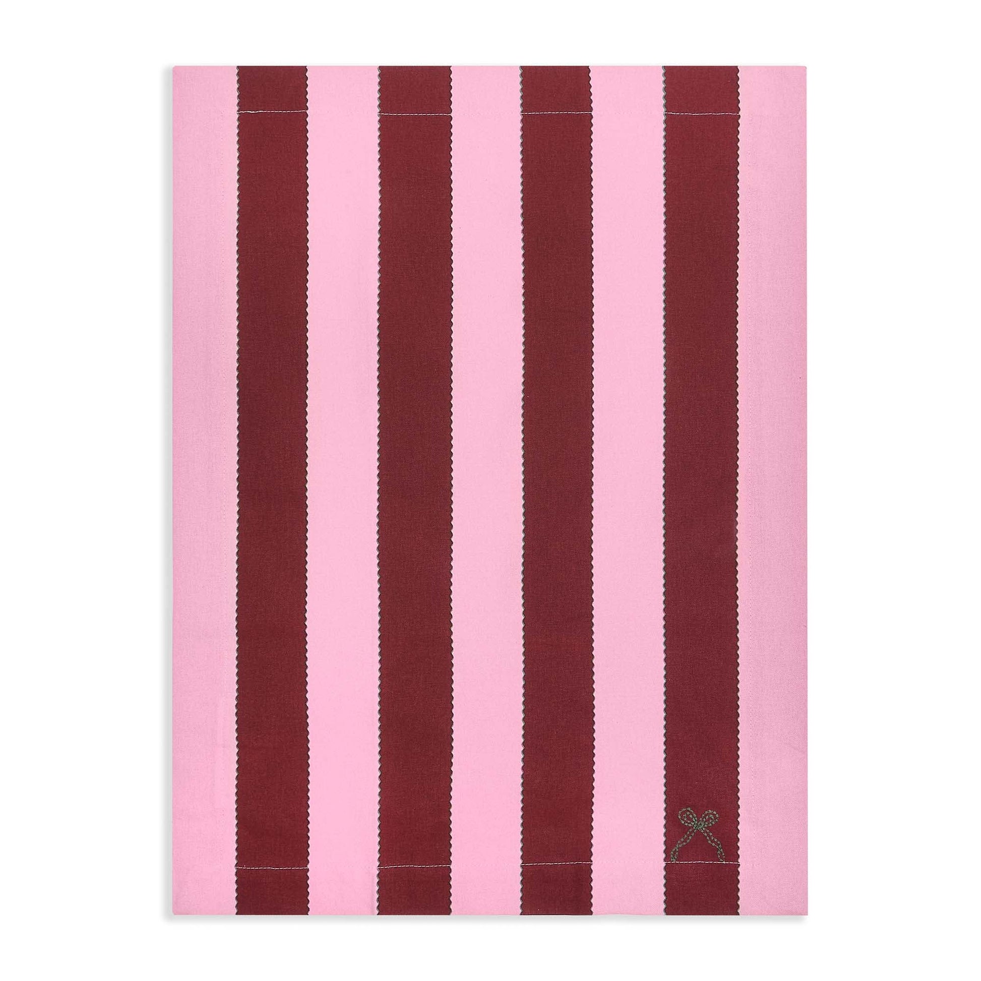 Striped fabric with pink and brown vertical stripes on a white background