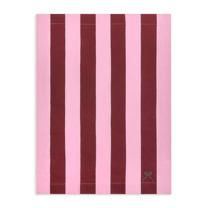 Striped fabric with pink and brown vertical stripes on a white background