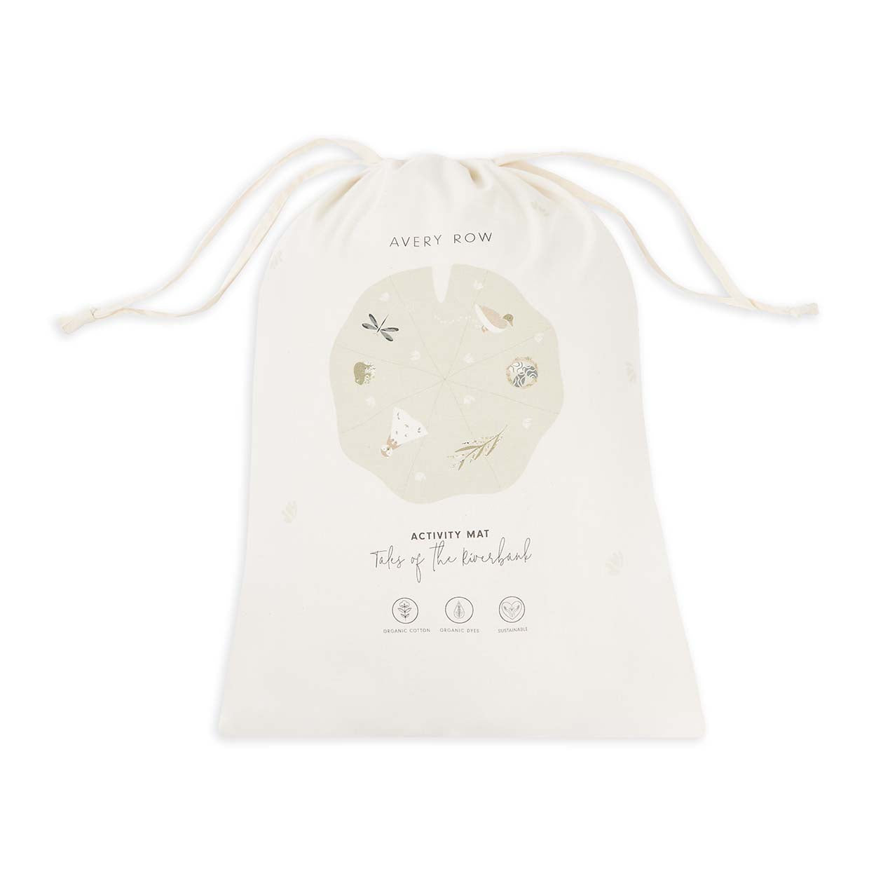 Drawstring bag with jewelry set on a white background