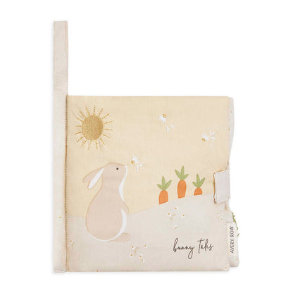 Baby blanket with bunny design and text on a white background