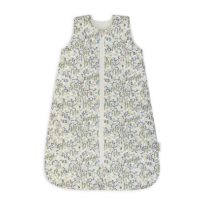Floral patterned baby sleeping bag on a white background