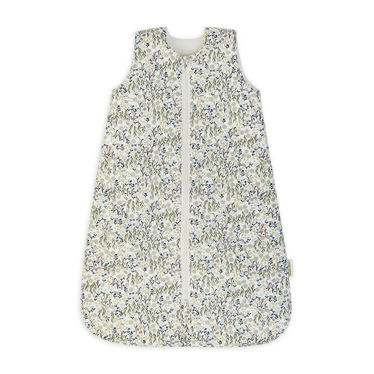 Floral patterned baby sleeping bag on a white background