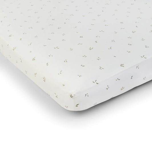 Fitted sheet with subtle pattern on a light gray background