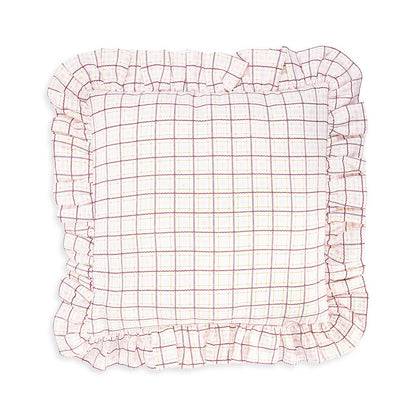 Checkered fabric square with ruffled edges on a white background