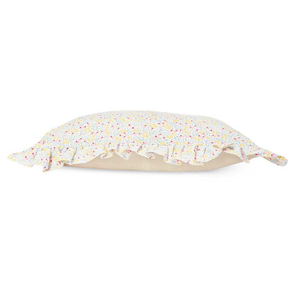 Floral-patterned pillow on a white background