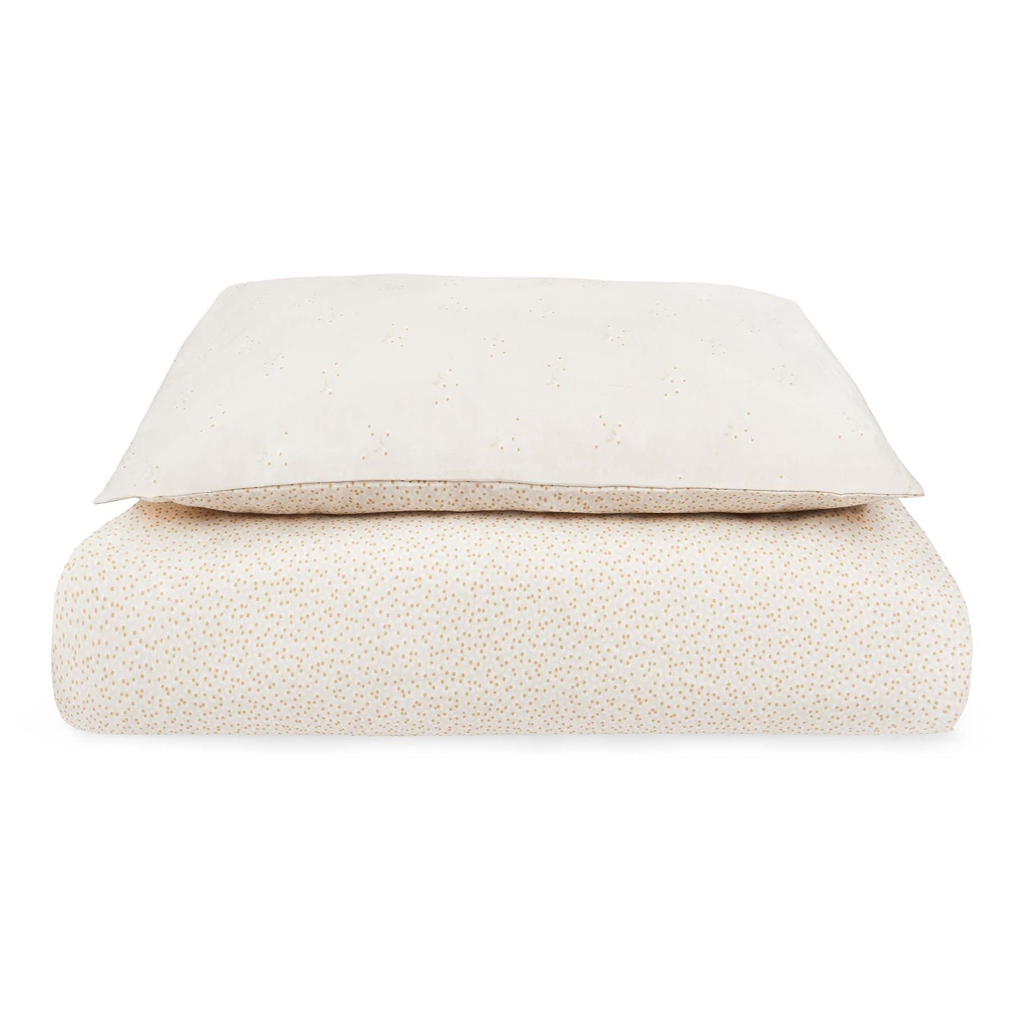 Folded beige blanket on a white background