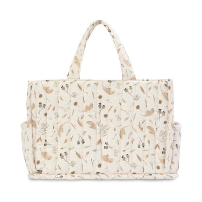 Floral-patterned tote bag on a white background