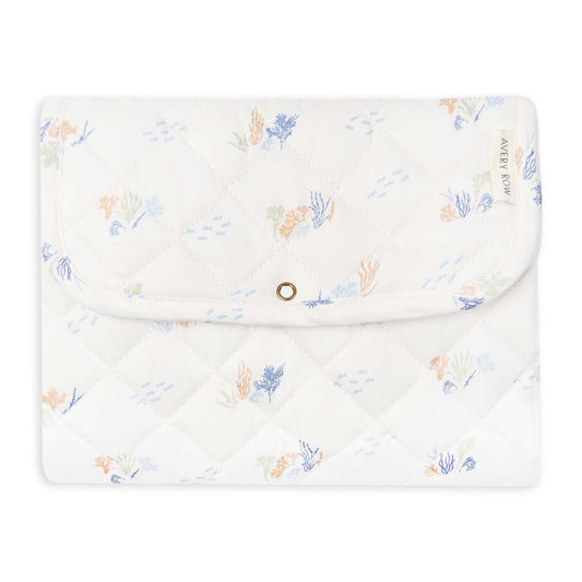 Floral patterned pouch with a gold clasp on a white background