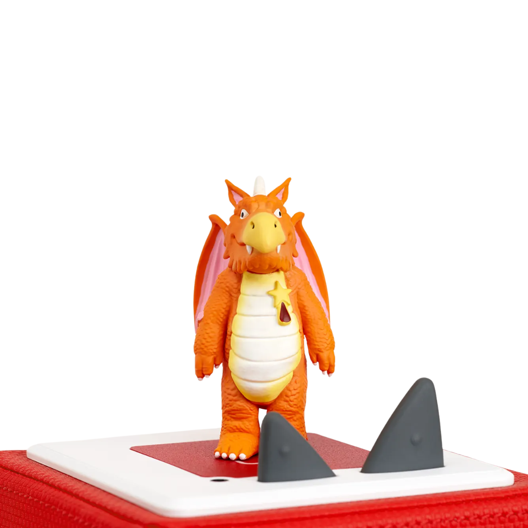 Orange and yellow dragon-like creature figurine on a white background