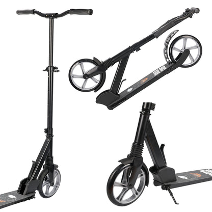 Black scooter with adjustable deck on a white background