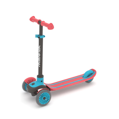 Children's scooter with pink and blue design on a white background
