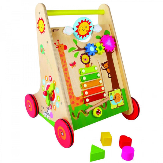 Colourful wooden baby walker