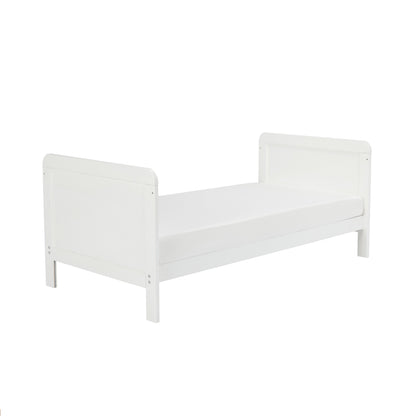 White children's oddler bed on a white background